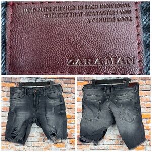 ZARA MAN Distressed Destroyed Cut Off Shorts Size 31 Heather Black Y2K